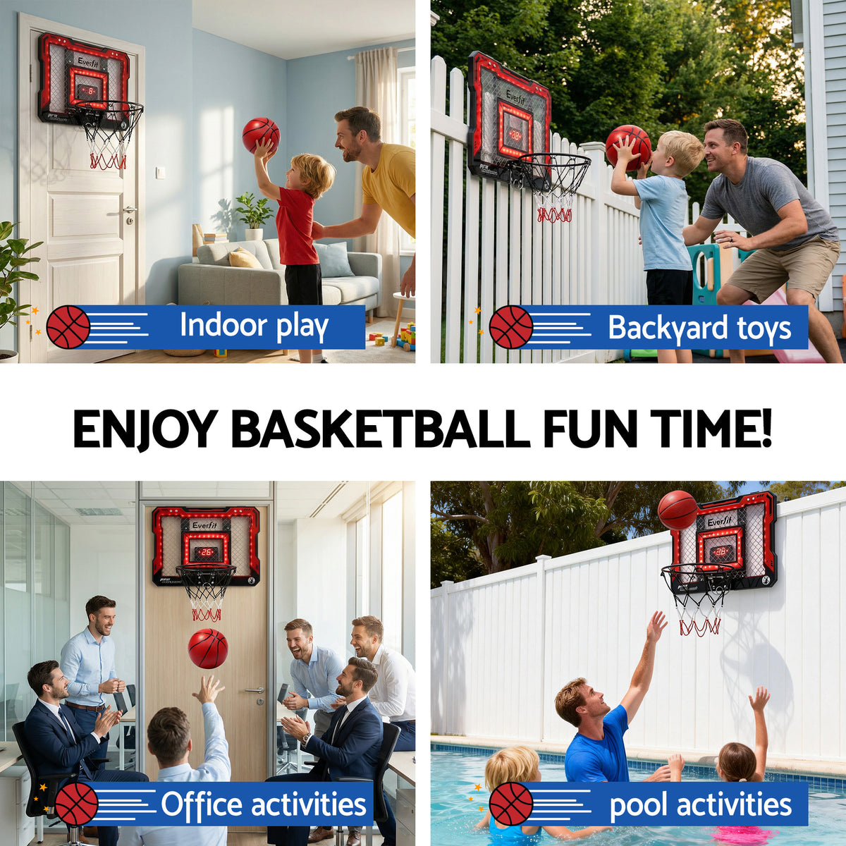 Over Door Mini Basketball Hoop | LED Scoreboard | Kids Set | 40x30cm
