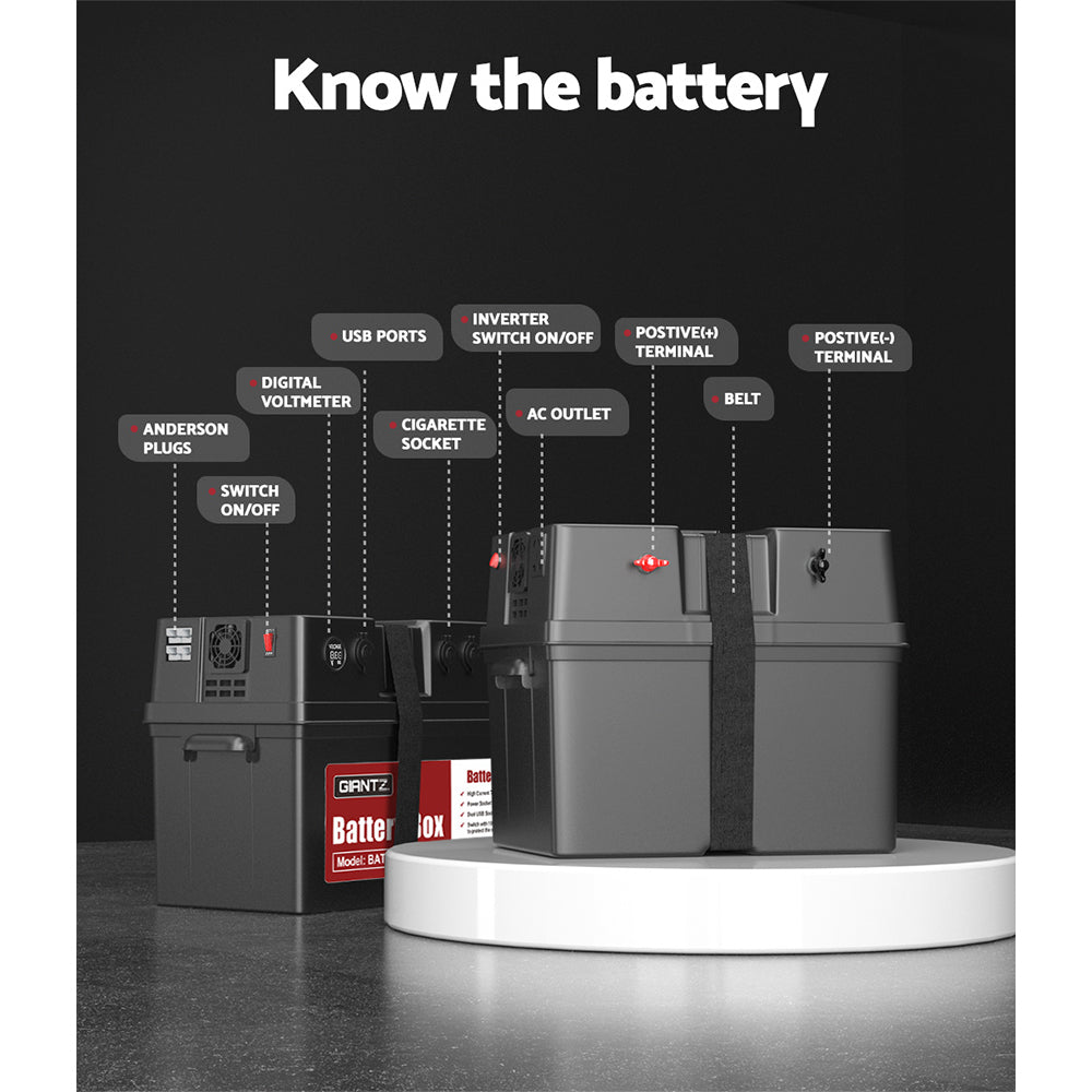 Giantz Battery Box 500W Inverter | Deep Cycle Battery | Portable | Caravan | Camping | USB