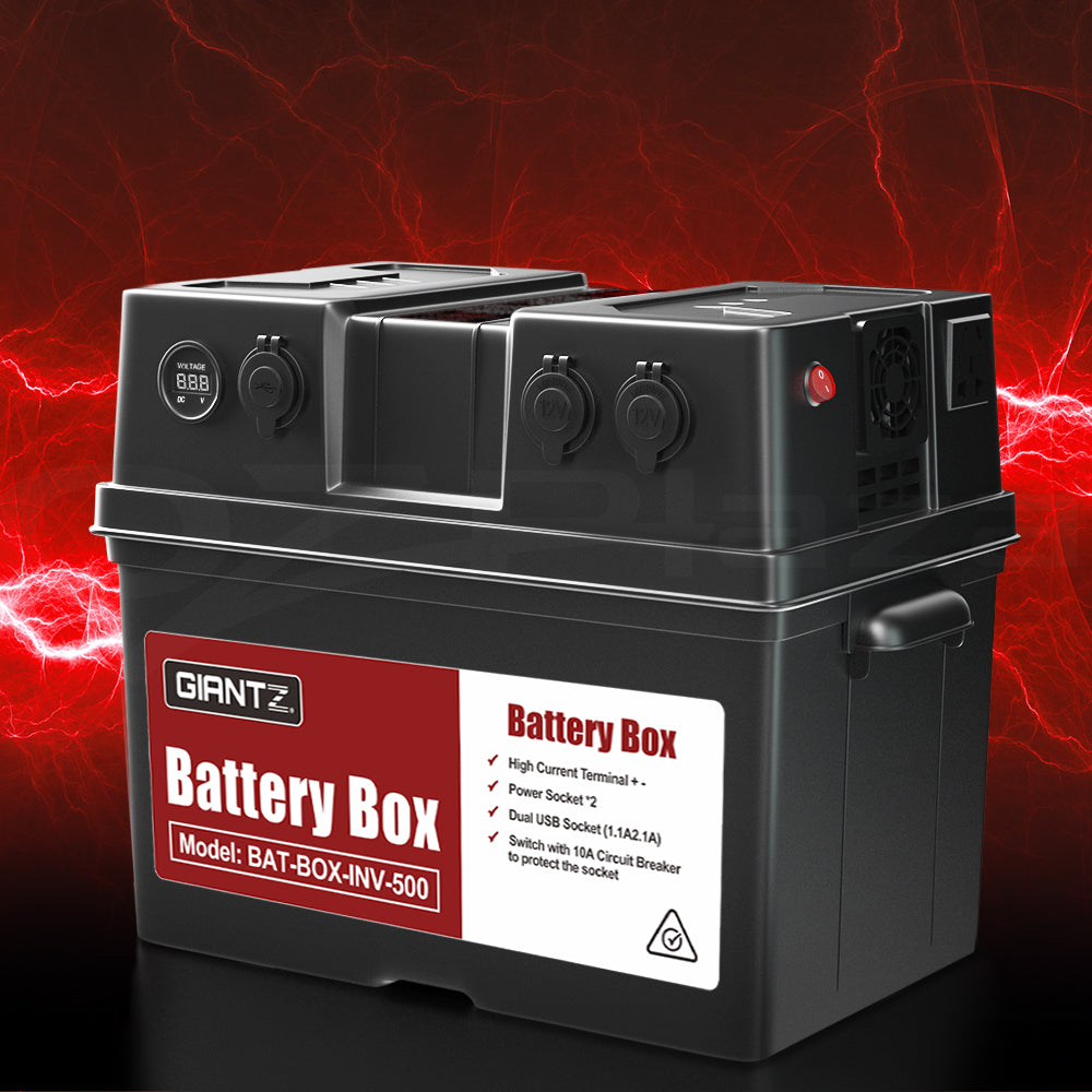 Giantz Battery Box 500W Inverter | Deep Cycle Battery | Portable | Caravan | Camping | USB