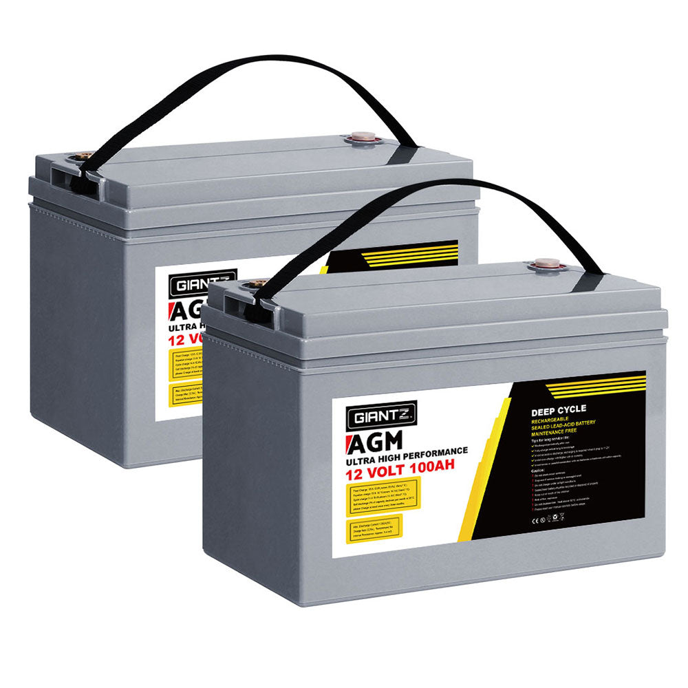 AGM Deep Cycle Battery | 12V 100Ah x2 Box | Portable Solar Caravan Camping Power