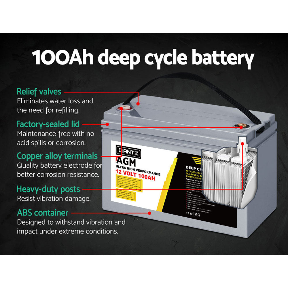 AGM Deep Cycle Battery | 12V 100Ah x2 Box | Portable Solar Caravan Camping Power