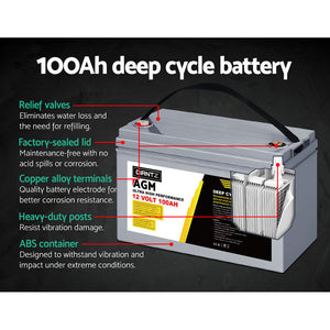 AGM Deep Cycle Battery | 12V 100Ah x2 Box | Portable Solar Caravan Camping Power