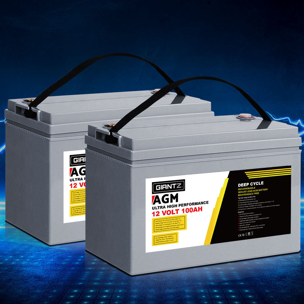 AGM Deep Cycle Battery | 12V 100Ah x2 Box | Portable Solar Caravan Camping Power
