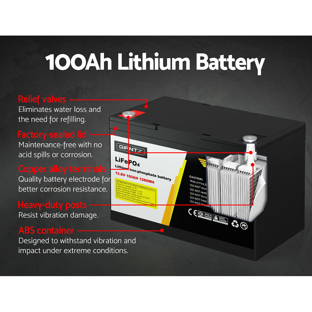 12V 100Ah Lithium Battery | LiFePO4 Deep Cycle with Solar Box | Caravan & Camping