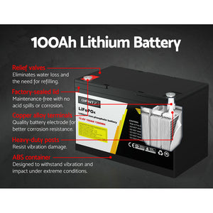 12V 100Ah Lithium Battery | LiFePO4 Deep Cycle with Solar Box | Caravan & Camping