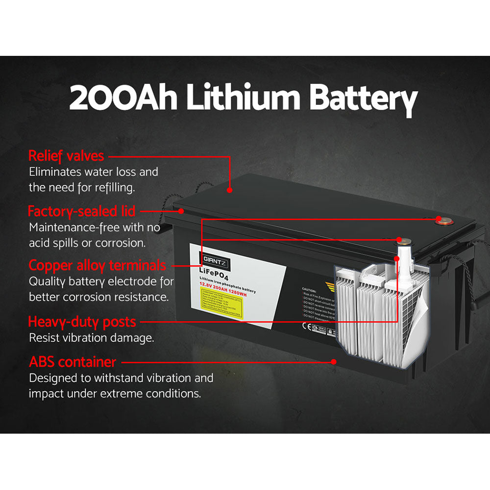 12V 200Ah Lithium Battery | LiFePO4 Deep Cycle with Solar Box | Caravan & Camping