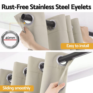 Artiss Blockout Curtains 2X 132x160cm Thermal Insulated Eyelet Drapes Beige