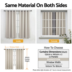 Artiss Blockout Curtains 2X 132x160cm Thermal Insulated Eyelet Drapes Beige