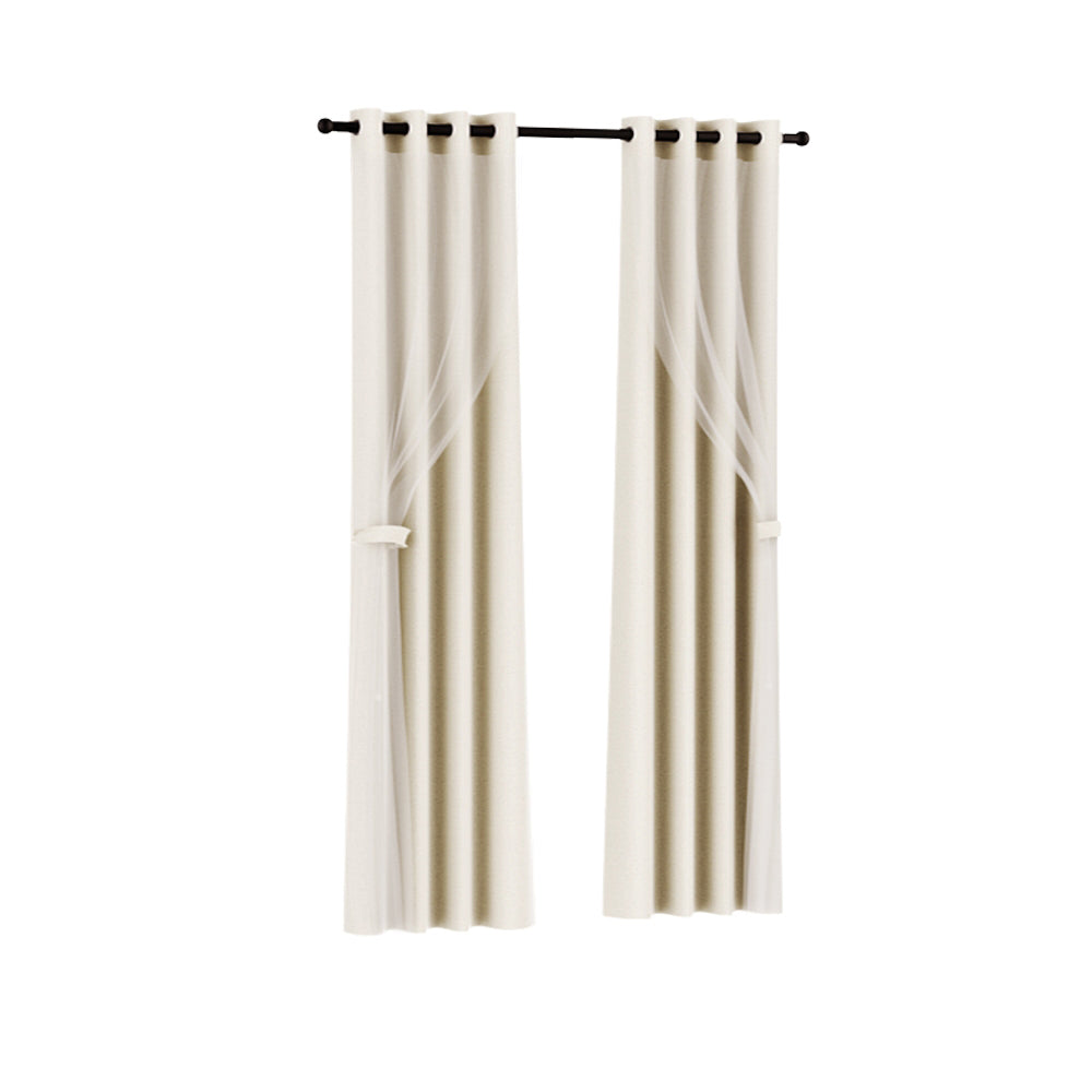 2X 132x160cm | Blockout Sheer Curtains | Beige