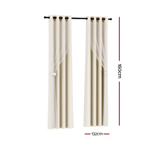 2X 132x160cm | Blockout Sheer Curtains | Beige