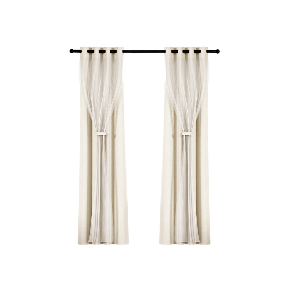 2X 132x160cm | Blockout Sheer Curtains | Beige