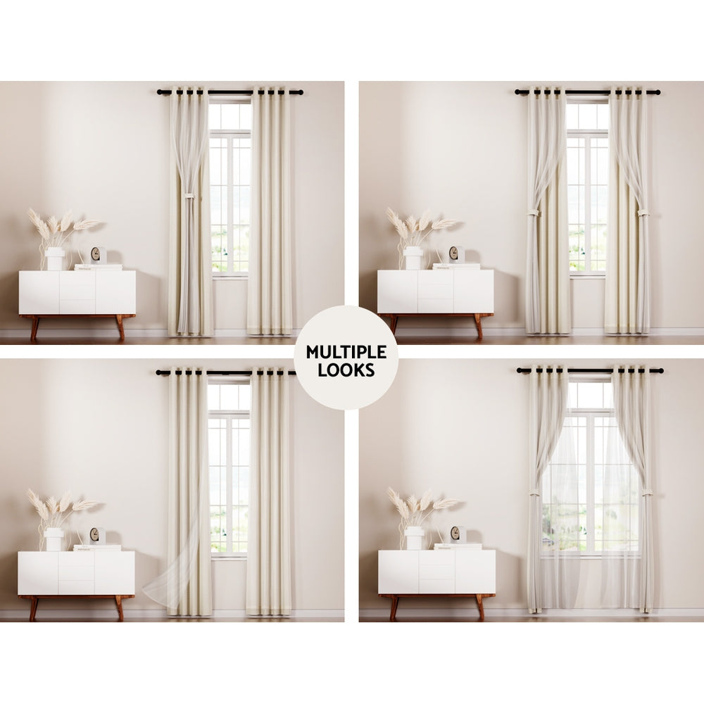 2X 132x160cm | Blockout Sheer Curtains | Beige