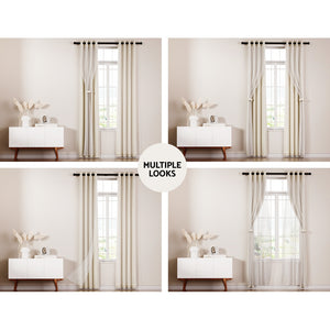 2X 132x160cm | Blockout Sheer Curtains | Beige