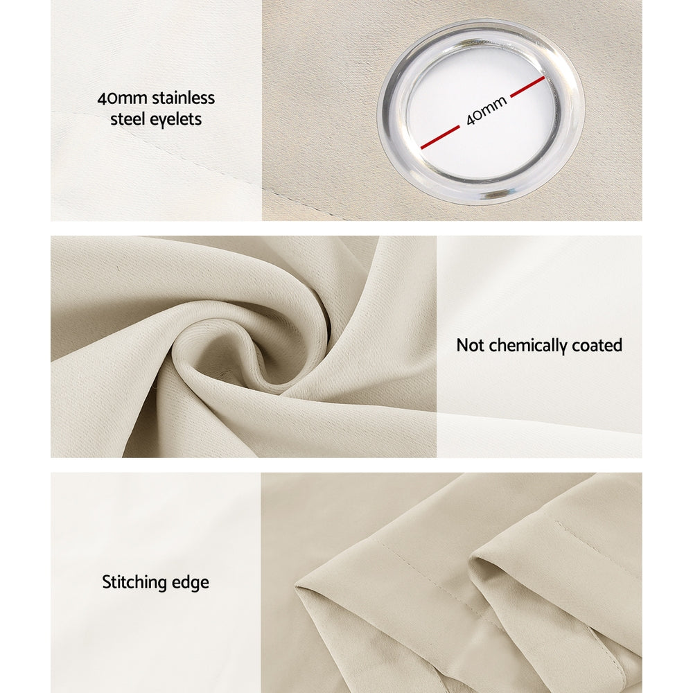 2X 132x160cm | Blockout Sheer Curtains | Beige