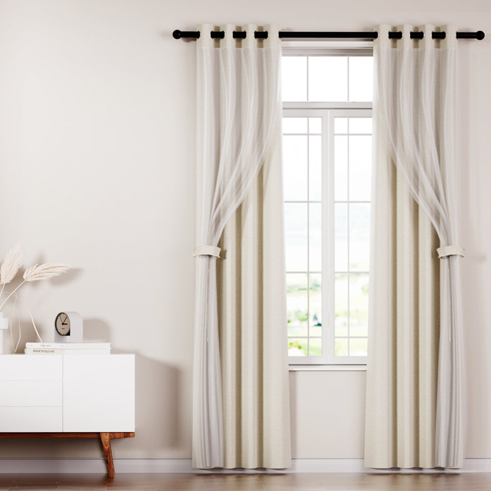 2X 132x160cm | Blockout Sheer Curtains | Beige