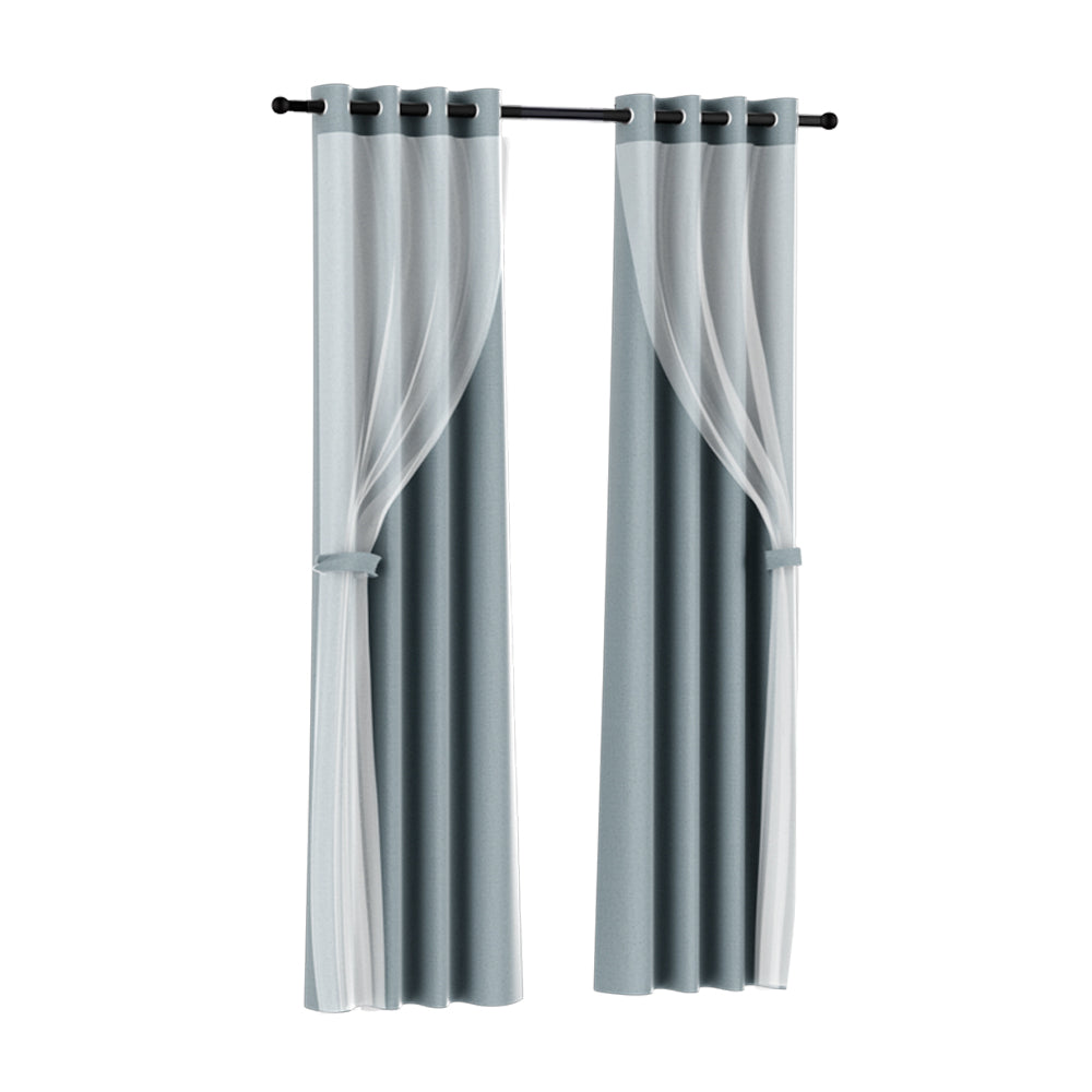 2X 132x160cm | Blockout Sheer Curtains | Light Grey