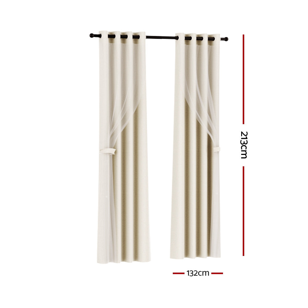 2X 132x213cm | Blockout Sheer Curtains | Beige