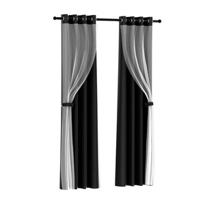 2X 132x213cm | Blockout Sheer Curtains | Black