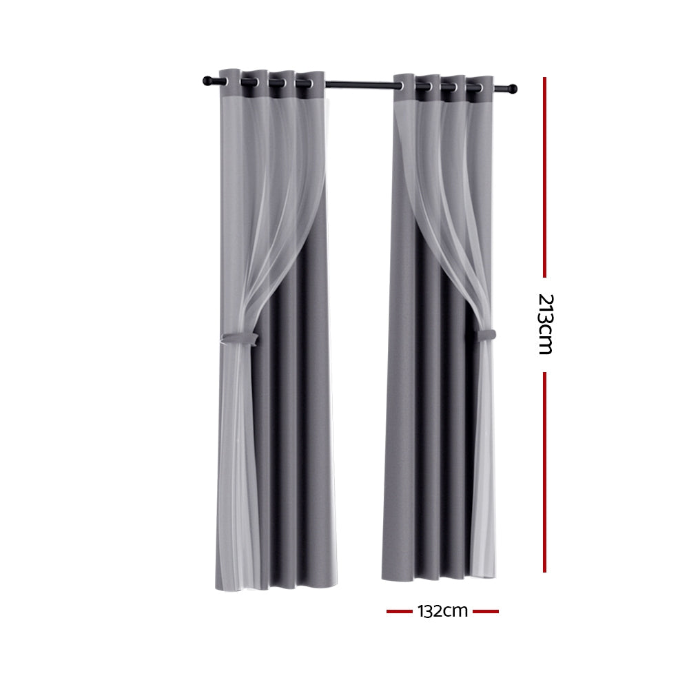2X 132x213cm | Blockout Sheer Curtains | Charcoal
