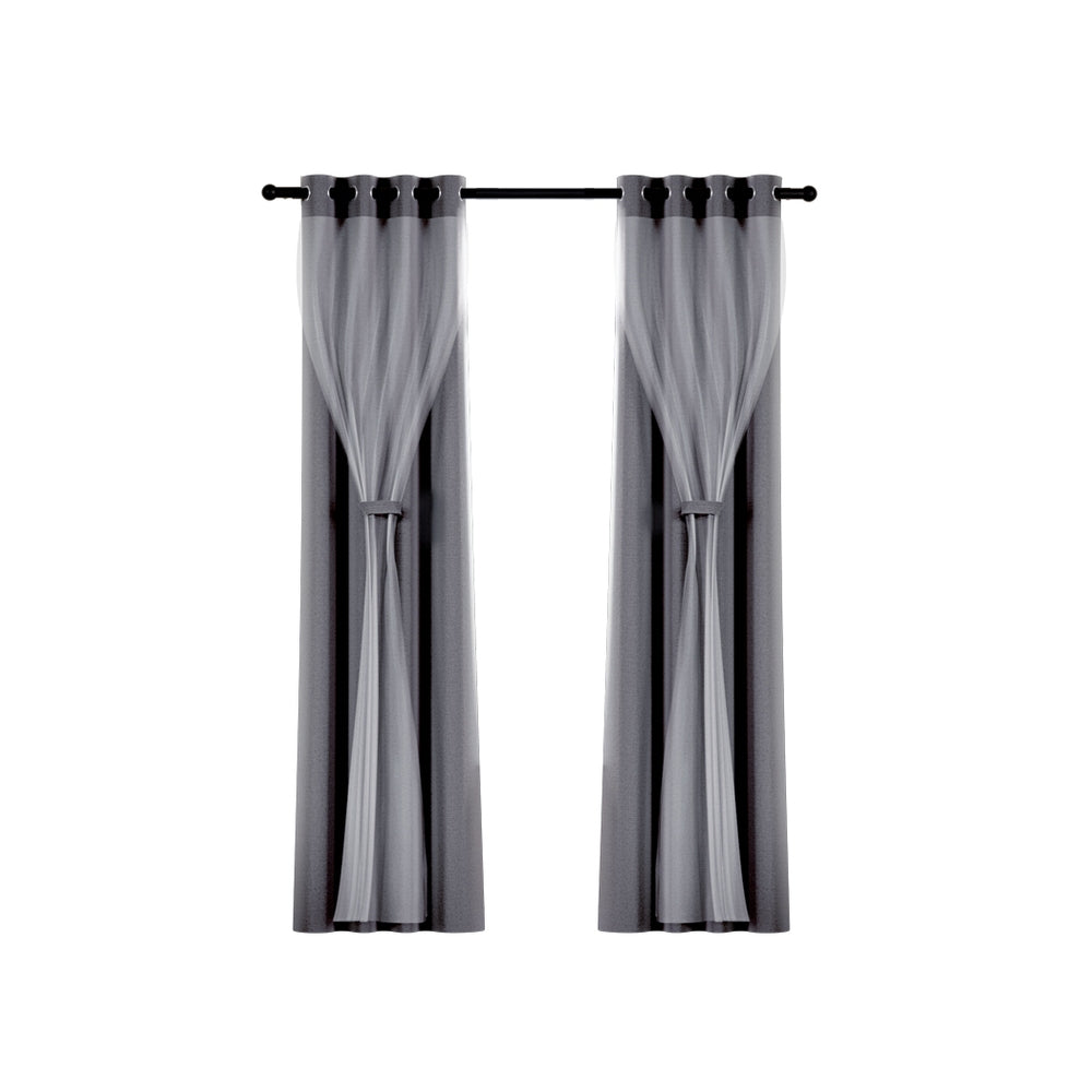 2X 132x213cm | Blockout Sheer Curtains | Charcoal