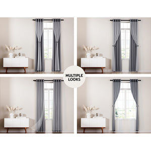 2X 132x213cm | Blockout Sheer Curtains | Charcoal