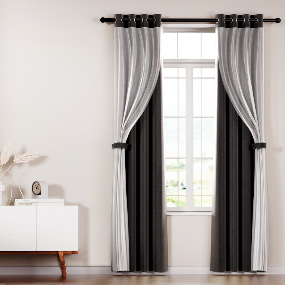 2X 132x242cm | Blockout Sheer Curtains | Black