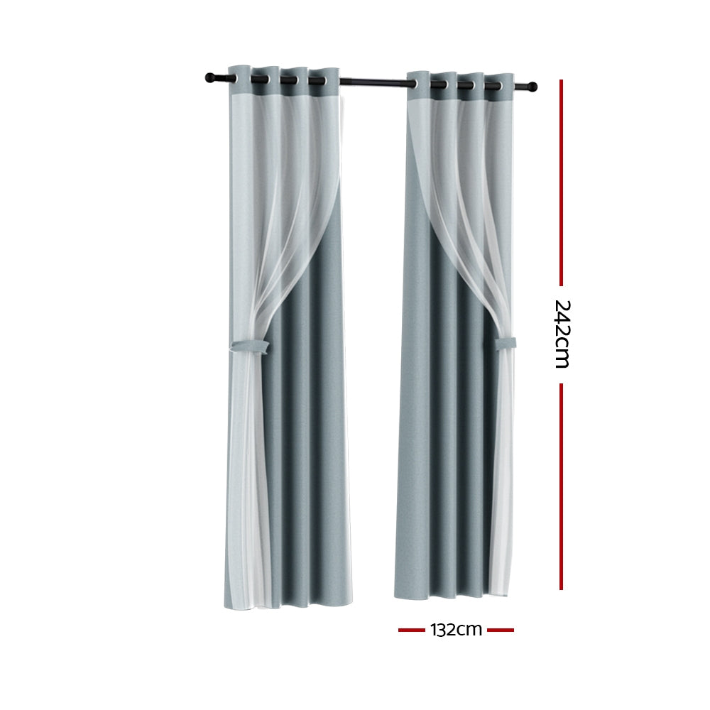 2X 132x242cm | Blockout Sheer Curtains | Light Grey