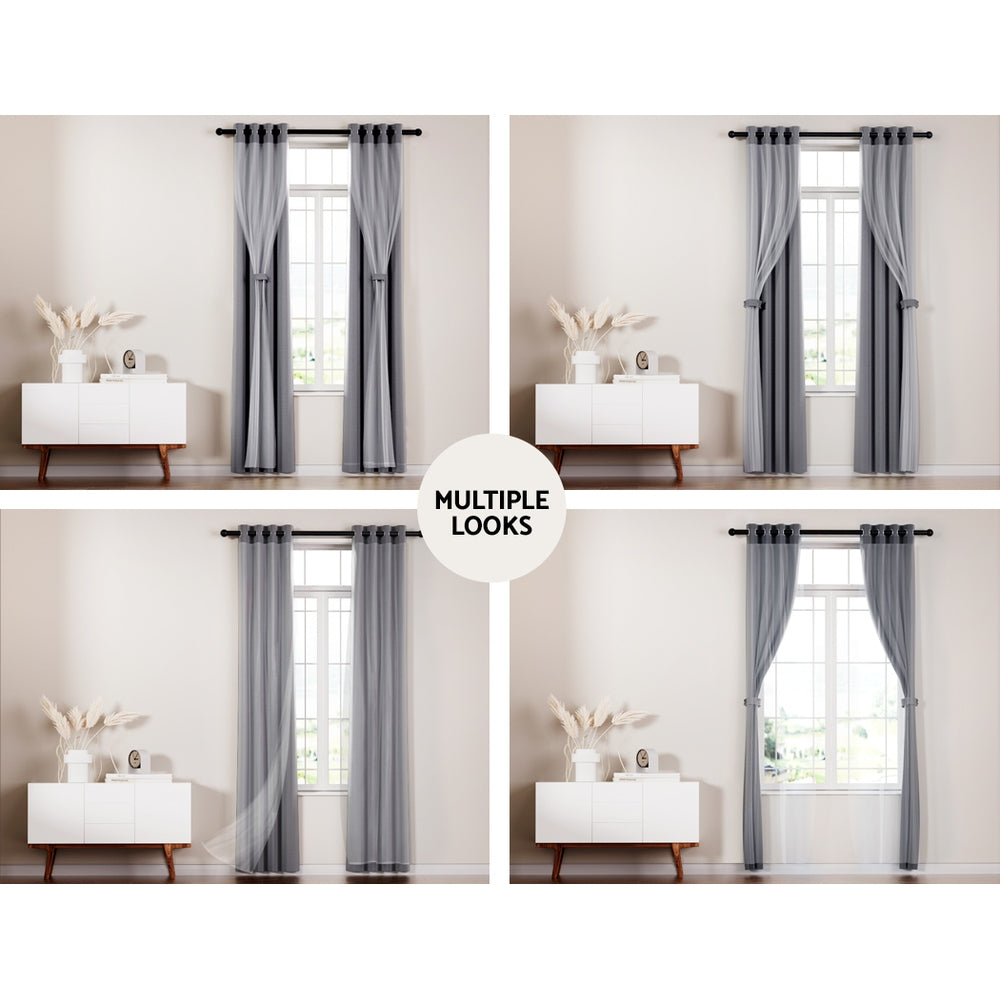 2X 132x274cm | Blockout Sheer Curtains | Charcoal