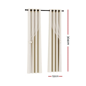 2X 132x304cm | Blockout Sheer Curtains | Beige