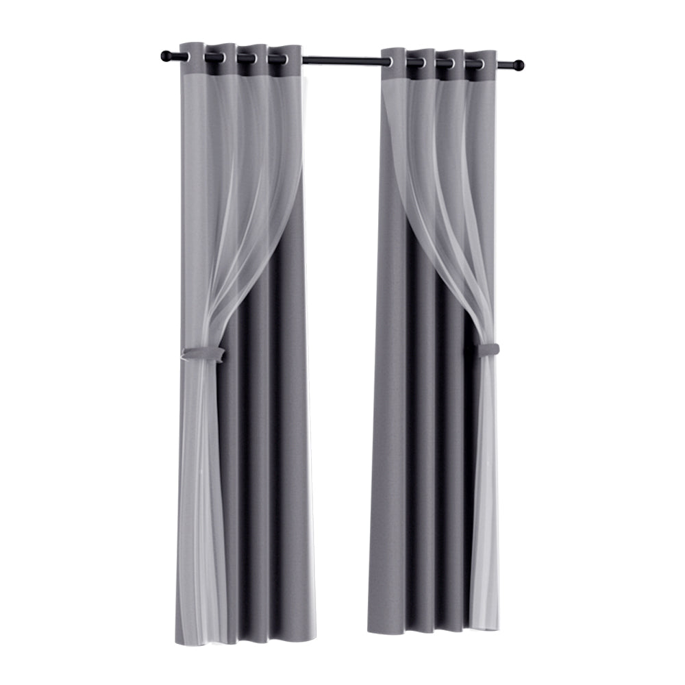 2X 132x304cm | Blockout Sheer Curtains | Charcoal