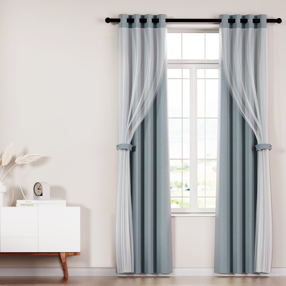 2X 132x304cm | Blockout Sheer Curtains | Light Grey