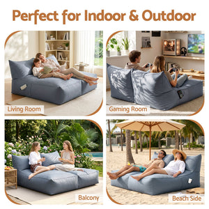 Artiss Outdoor Bean Bag Chair with Filler 2 Seater Beanbag Lounge Adults Splash-Proof Large Bean Bag Cover with Filling for Patio Poolside Relaxing Indoor, Grey