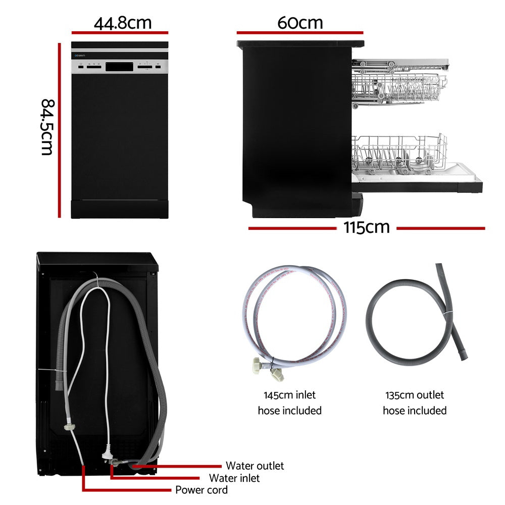Devanti 10 Place Settings Freestanding Dishwasher | Black