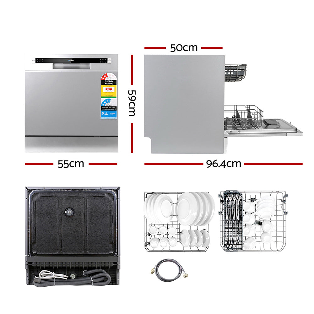 Devanti Benchtop Dishwasher | 8 Place Settings | Silver