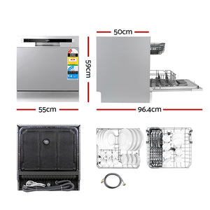 Devanti Benchtop Dishwasher | 8 Place Settings | Silver