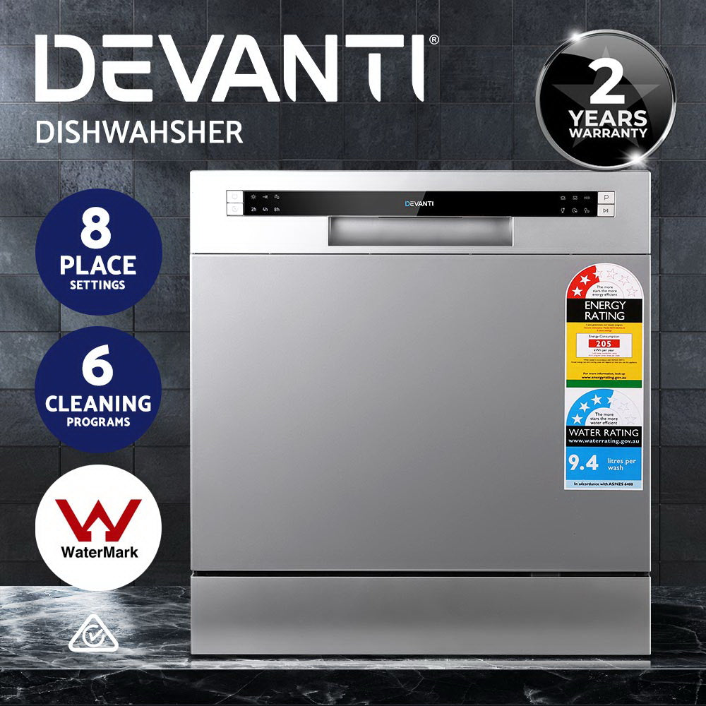 Devanti Benchtop Dishwasher | 8 Place Settings | Silver
