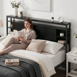 Artiss Bed Headboard Queen Storage Bedhead Charging Station Black