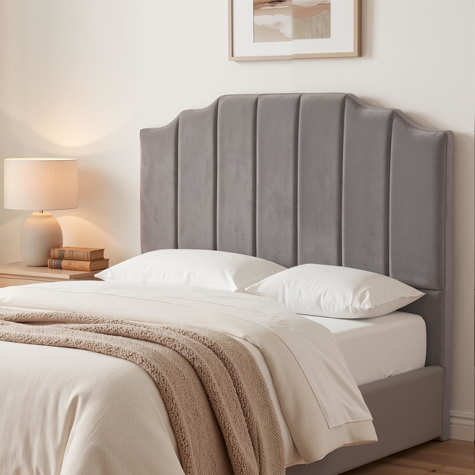 Double Bed Head | Velvet Upholstered Headboard | Grey | 138cm