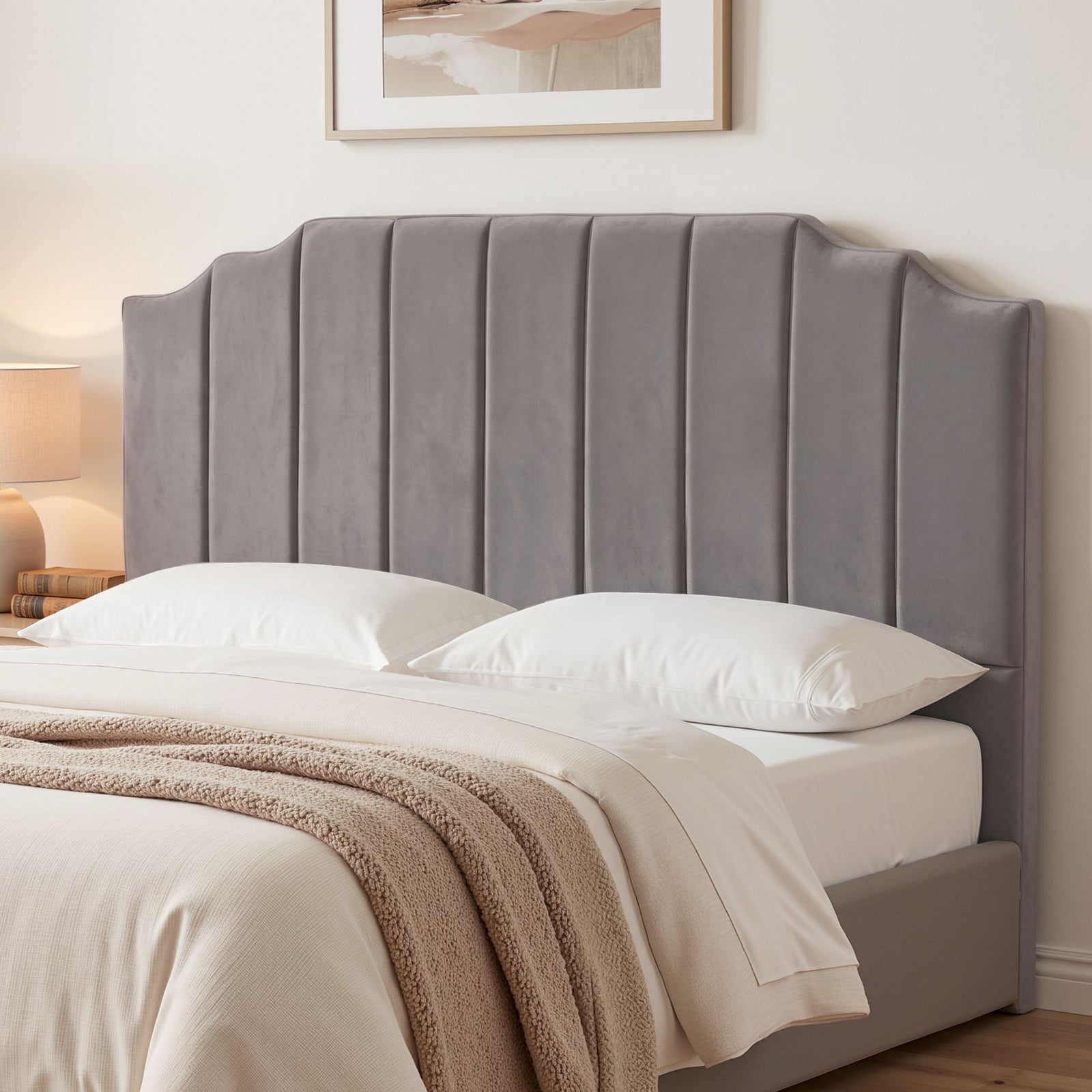 King Bed Head | Velvet Upholstered Headboard | Grey | 183cm