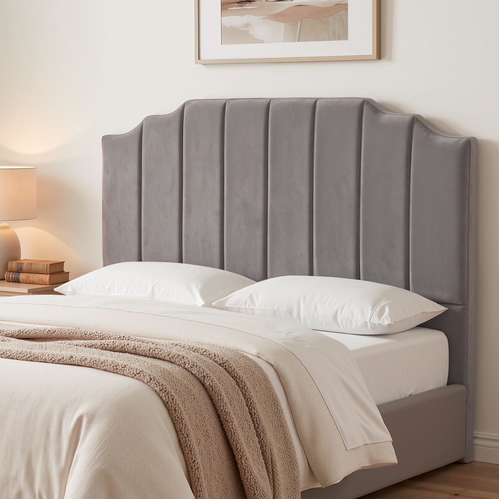 Queen Bed Head | Velvet Upholstered Headboard | Grey | 153cm