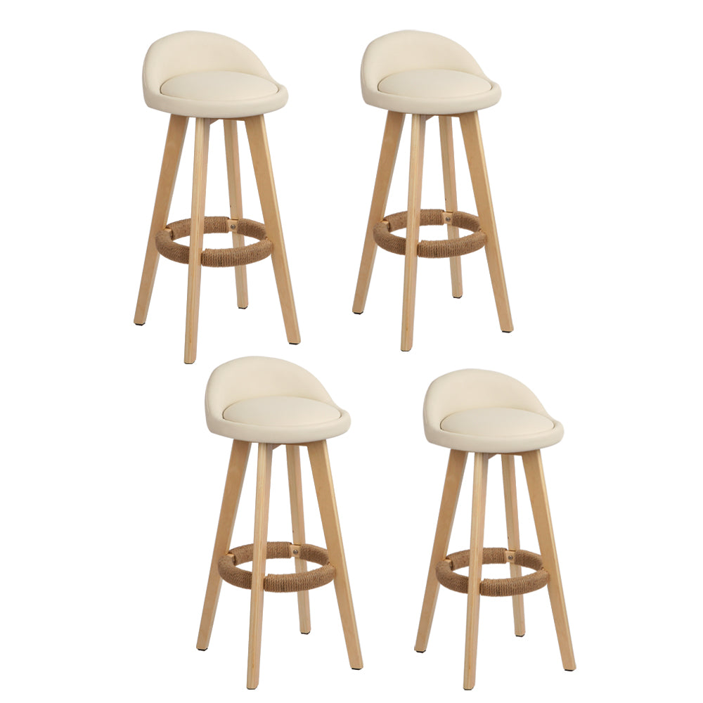 Bar Stools | 4PCS | Padded Leather | Wooden Beige
