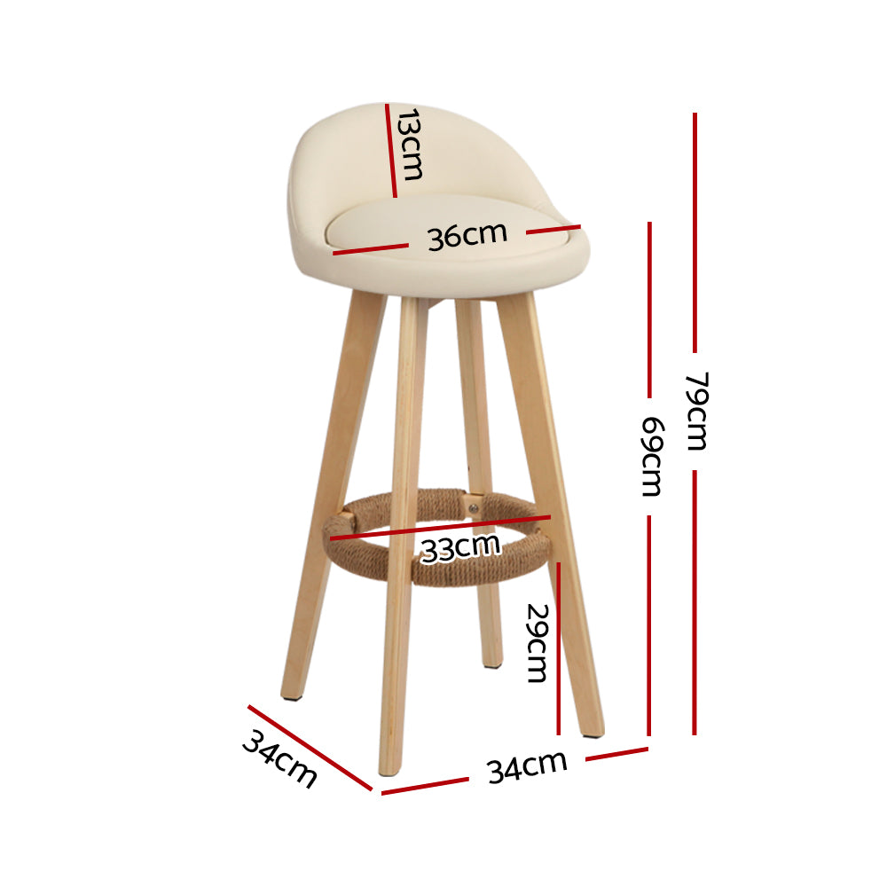 Bar Stools | 4PCS | Padded Leather | Wooden Beige