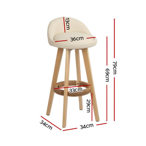 Bar Stools | 4PCS | Padded Leather | Wooden Beige