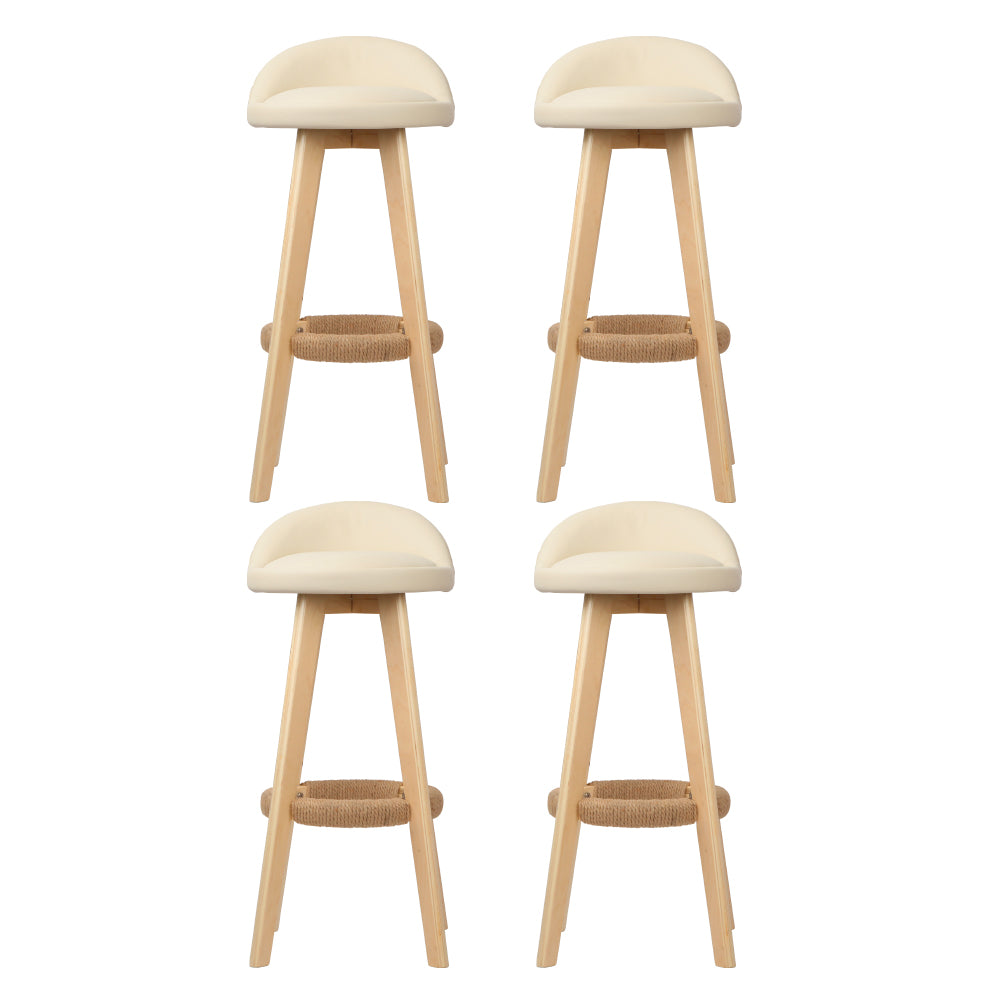 Bar Stools | 4PCS | Padded Leather | Wooden Beige