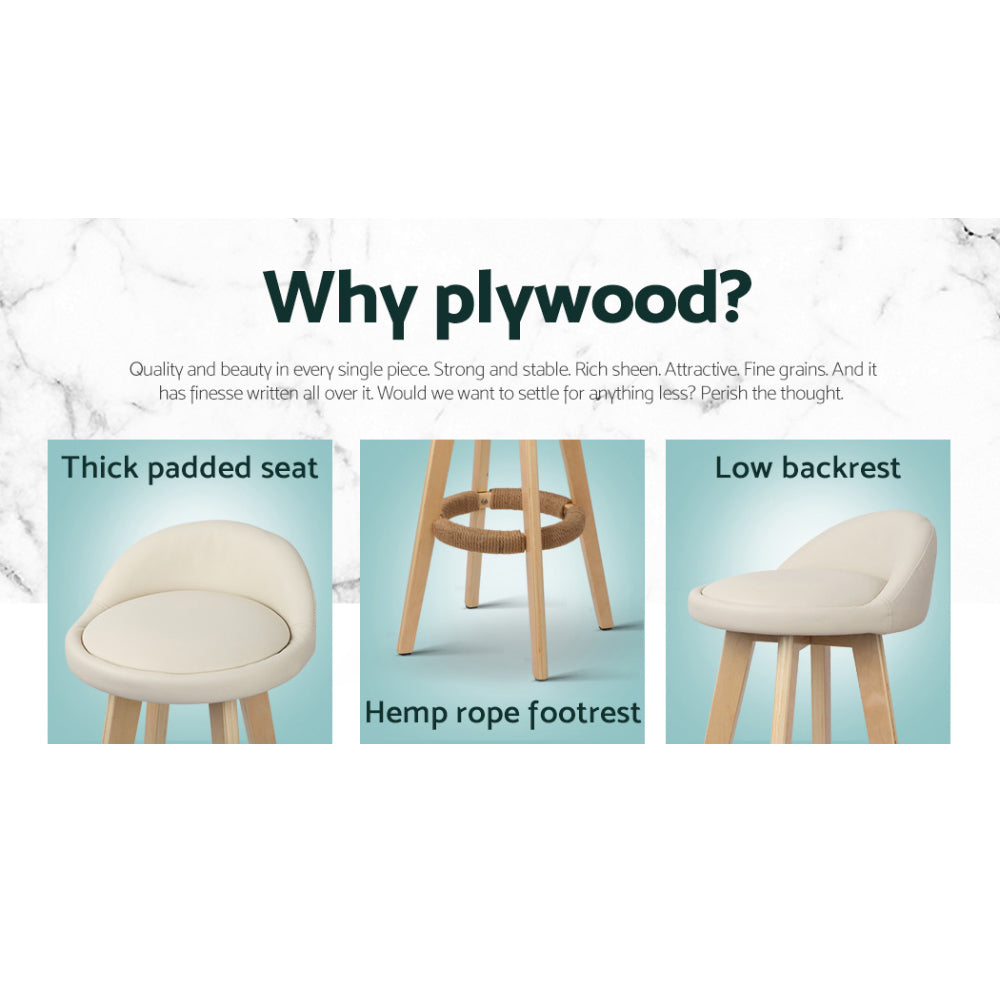 Bar Stools | 4PCS | Padded Leather | Wooden Beige