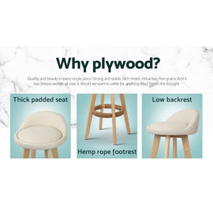 Bar Stools | 4PCS | Padded Leather | Wooden Beige