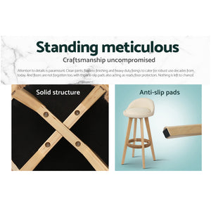 Bar Stools | 4PCS | Padded Leather | Wooden Beige