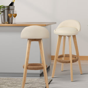 Bar Stools | 4PCS | Padded Leather | Wooden Beige