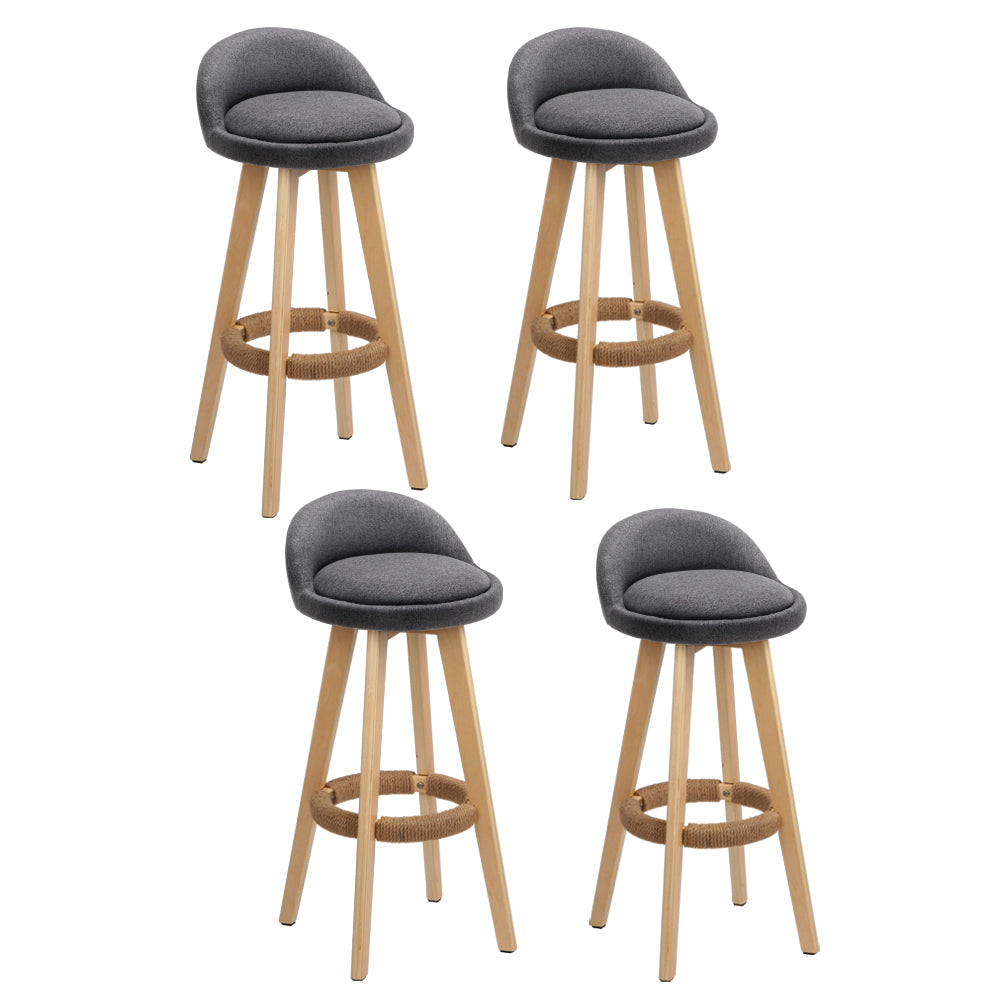 Bar Stools | 4PCS | Padded Linen | Wooden Grey