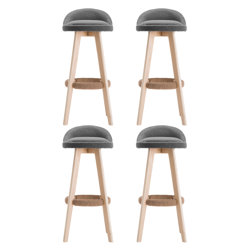 Bar Stools | 4PCS | Padded Linen | Wooden Grey